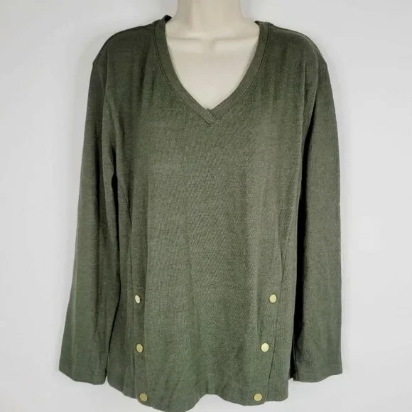 AVA & VIV Green Pullover Sweater Size 4X Long Sleeve V Neck ✨50% OFF BUNDLES 3+ - Picture 4 of 8